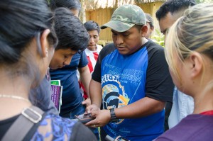 Manuel Arana explains forest monitoring technology to students. Photo credit: Carlos Herrera