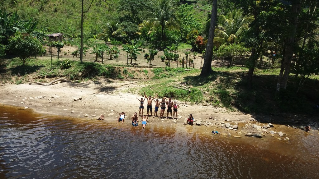 Locals of the Peruvian district of San Rogue de Cumbaza pose for a picture near the Cumbaza river. Green entrepreneurs are attempting to build nature-based ventures in the region's conservation areas. Photo courtesy of Ecoaldeas Peru.